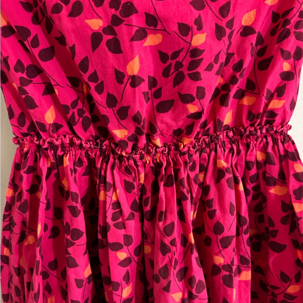 Lands End Kids Girls Dark Pink Floral Print Fit Flare Dress Size 6 - Picture 3 of 8